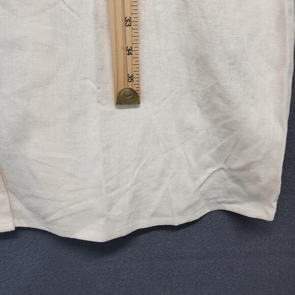 Old Navy Shirt Dress XXL Tall Cream Linen Blend Short Sleeve Button Front Pocket - Picture 8 of 10